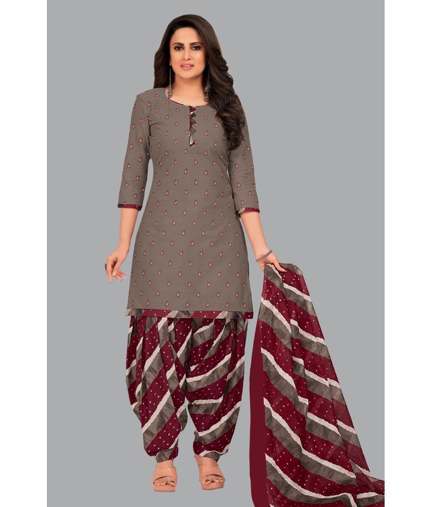     			SIMMU Cotton Printed Kurti With Patiala Women's Stitched Salwar Suit - Dark Grey ( Pack of 1 )