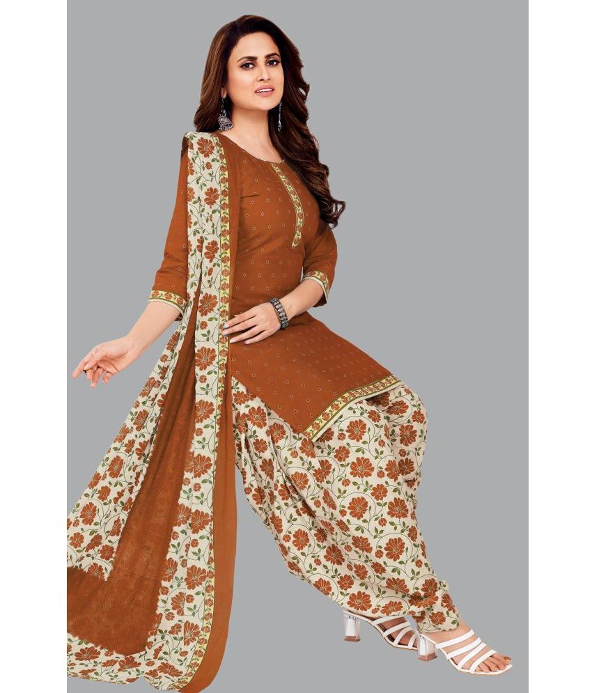     			shree jeenmata collection Cotton Printed Kurti With Patiala Women's Stitched Salwar Suit - Brown ( Pack of 1 )