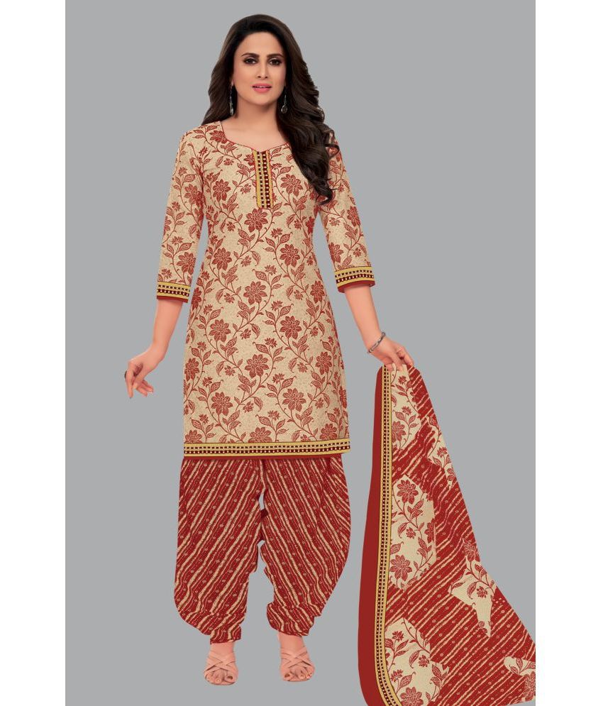     			shree jeenmata collection Cotton Printed Kurti With Patiala Women's Stitched Salwar Suit - Beige ( Pack of 1 )