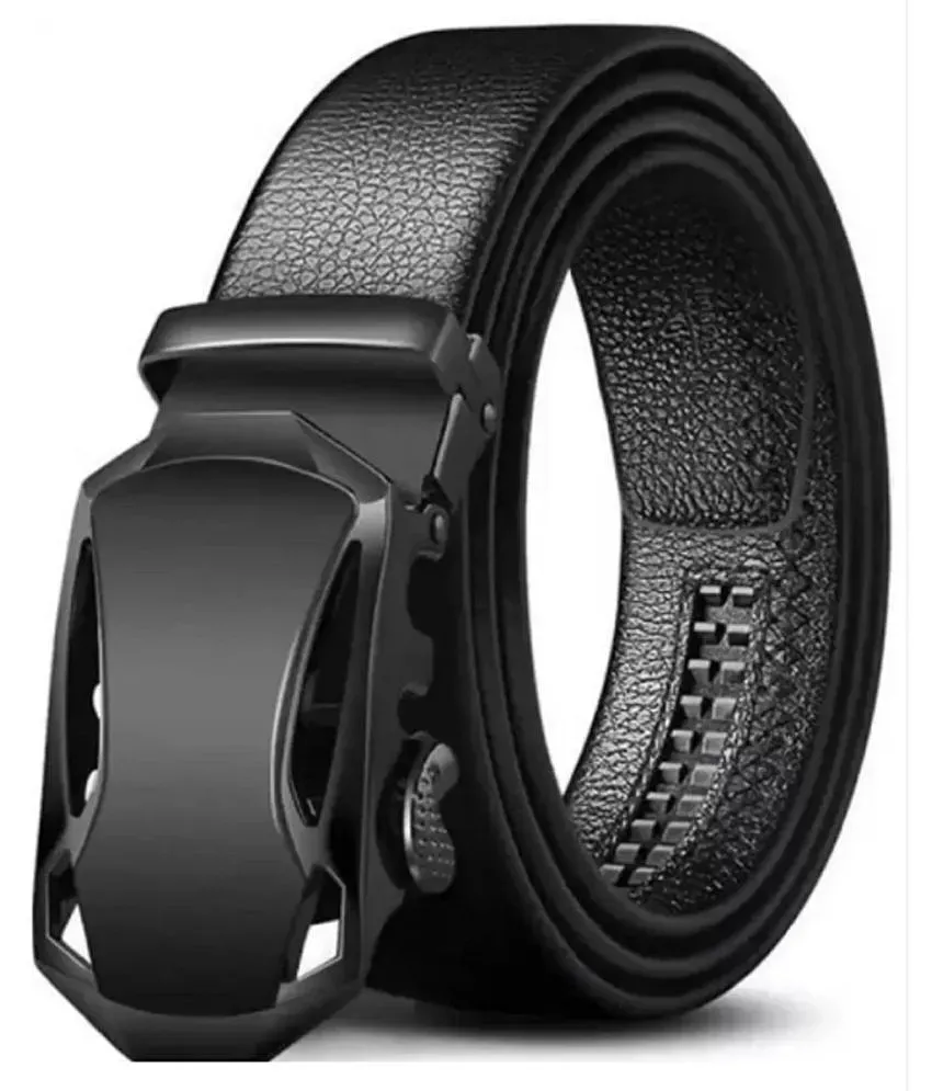 SHINE STYLE Men's PU Leather Black Auto lock Grip Belt|| Men Casual Black  Artificial Leather Belt || Autolock belts for men leather