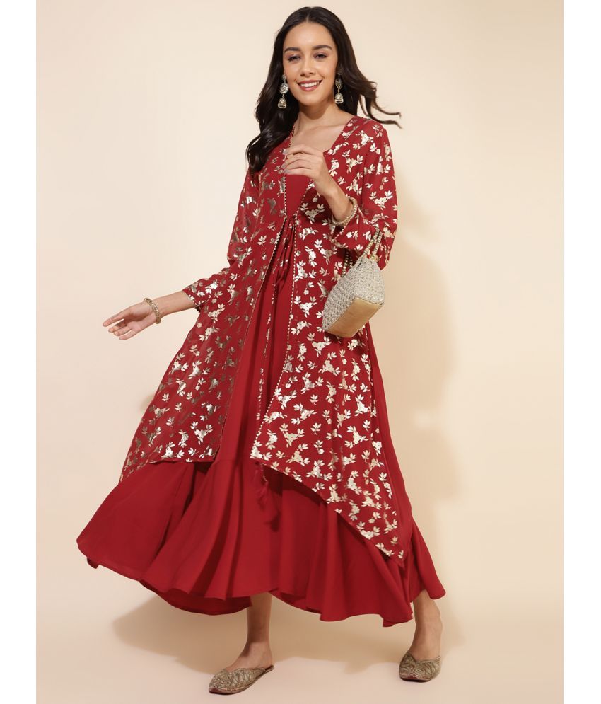     			Janasya Georgette Printed Double Layered Women's Kurti - Red ( Pack of 1 )