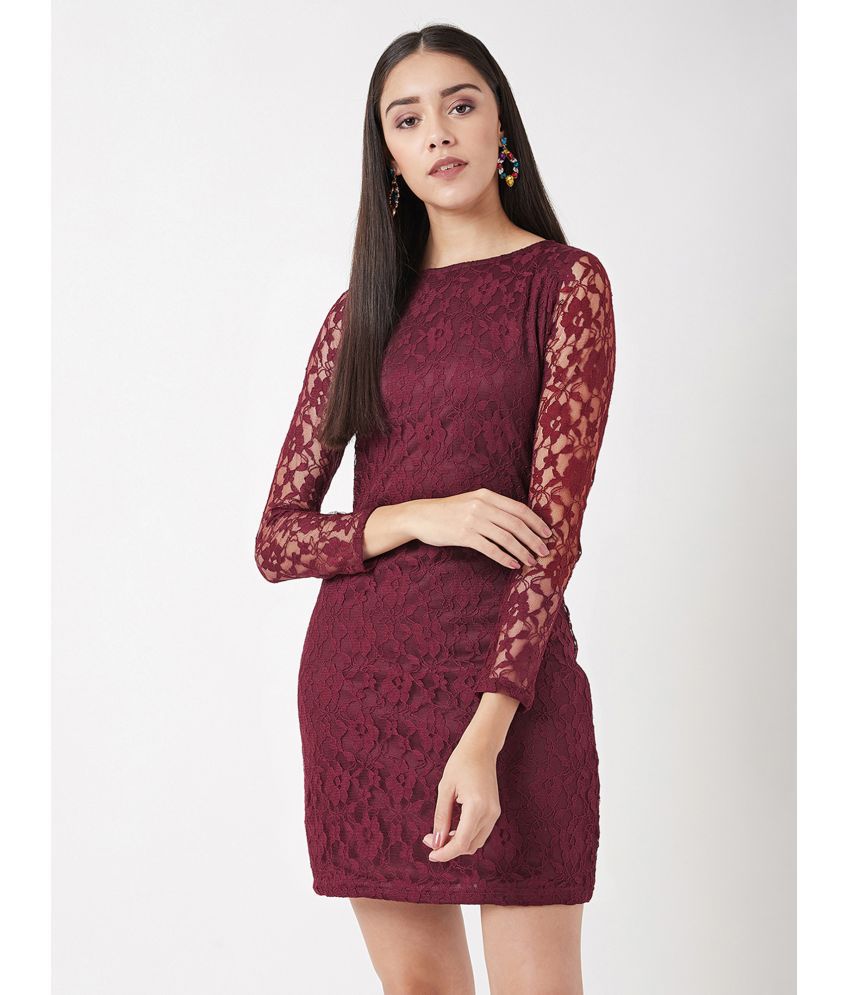     			Miss Chase Lace Self Design Mini Women's Bodycon Dress - Maroon ( Pack of 1 )