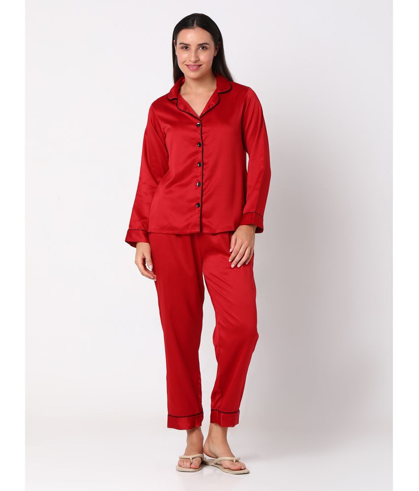     			Smarty Pants - Maroon Satin Women's Nightwear Nightsuit Sets ( Pack of 1 )