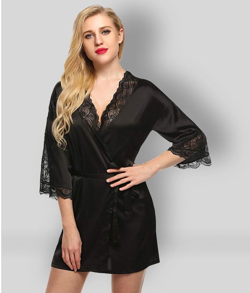     			ZYPRENT - Black Satin Women's Nightwear Robes ( Pack of 1 )