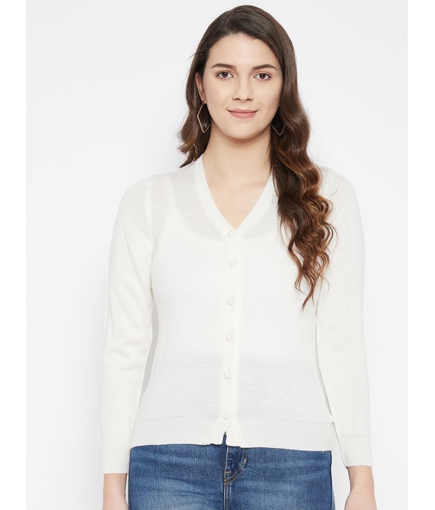     			zigo Woollen V Neck Women's Buttoned Cardigans - White ( Single )