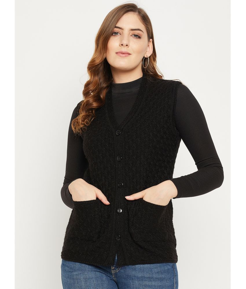     			zigo Woollen V Neck Women's Buttoned Cardigans - Black ( )