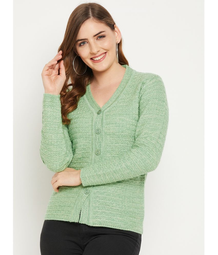     			zigo Woollen V Neck Women's Buttoned Cardigans - Green ( )