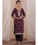 Ishin Silk Embroidered Straight Women's Kurti - Purple ( Pack of 1 )