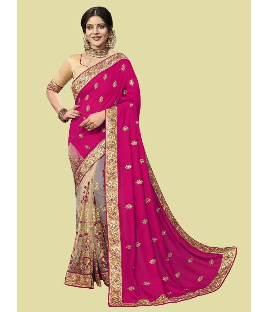     			Apnisha Silk Blend Embellished Saree With Blouse Piece - Pink ( Pack of 1 )