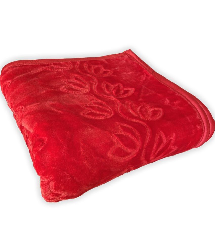     			CG HOMES - Mink Floral Double Blanket ( 200 cm x 205 cm ) Pack of 1 - Red