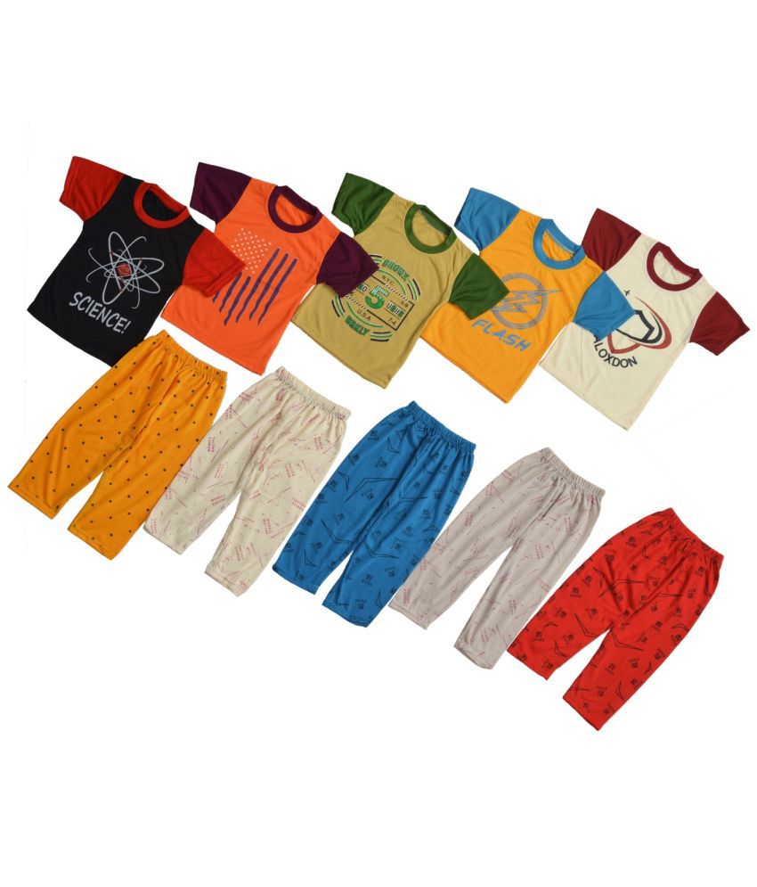     			DIAMOND EXPORTER - Multicolor Cotton Baby Boy T-Shirt & Pyjama Set ( Pack of 5 )