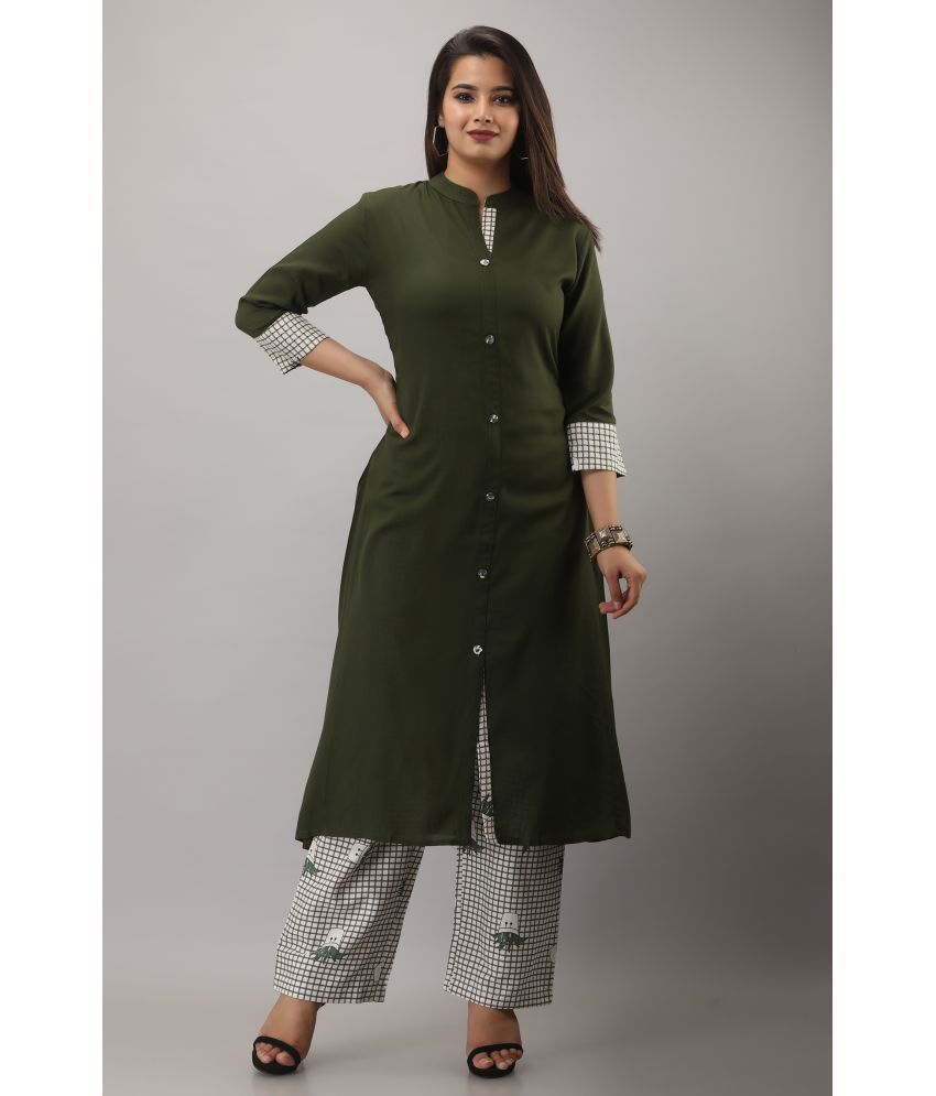     			MAUKA Rayon Solid Kurti With Palazzo Women's Stitched Salwar Suit - Green ( Pack of 1 )