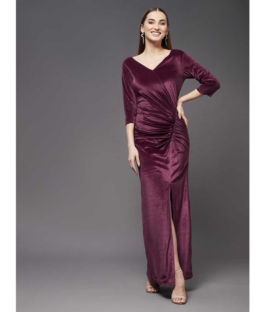     			Miss Chase Velvet Solid Full Length Women's Side Slit Dress - Mauve ( Pack of 1 )