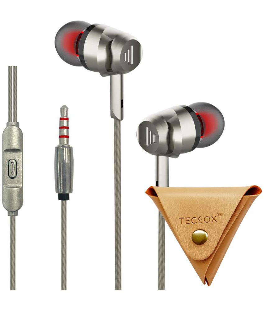     			Tecsox Bassbuds Alpha pouch 3.5 mm Wired Earphone In Ear Powerfull Bass Silver