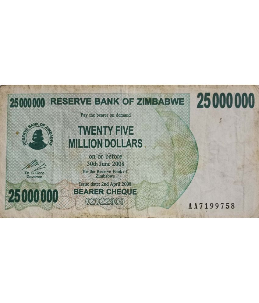     			Extremely Rare Zimbabwe 25000000 Twenty Five Million Dollars..Hard to Find