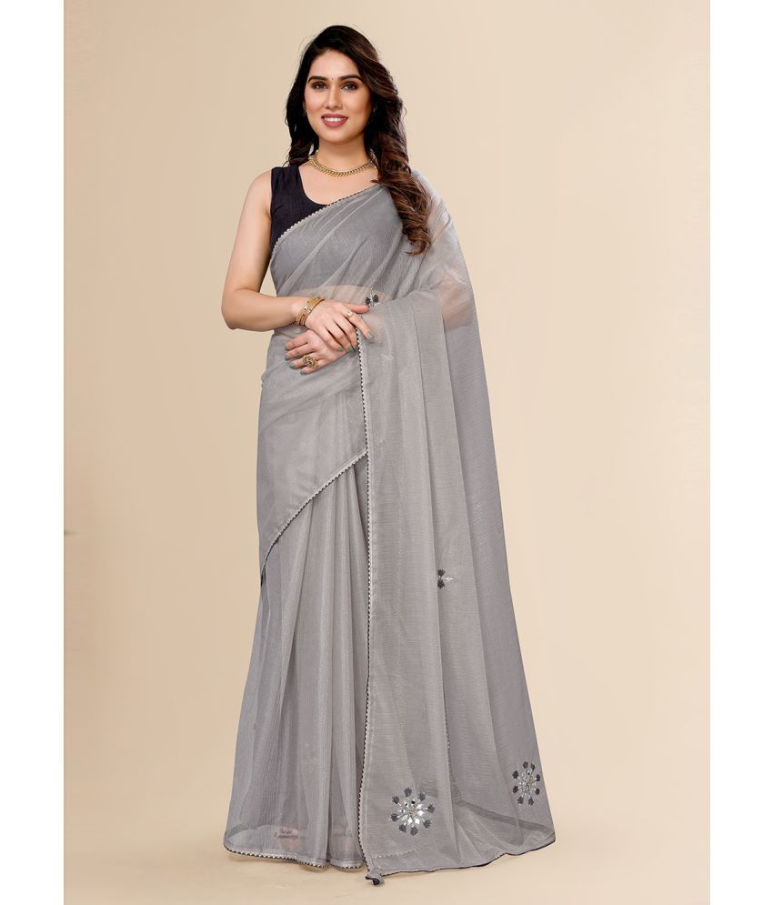     			FABMORA Cotton Embroidered Saree With Blouse Piece - Grey ( Pack of 1 )