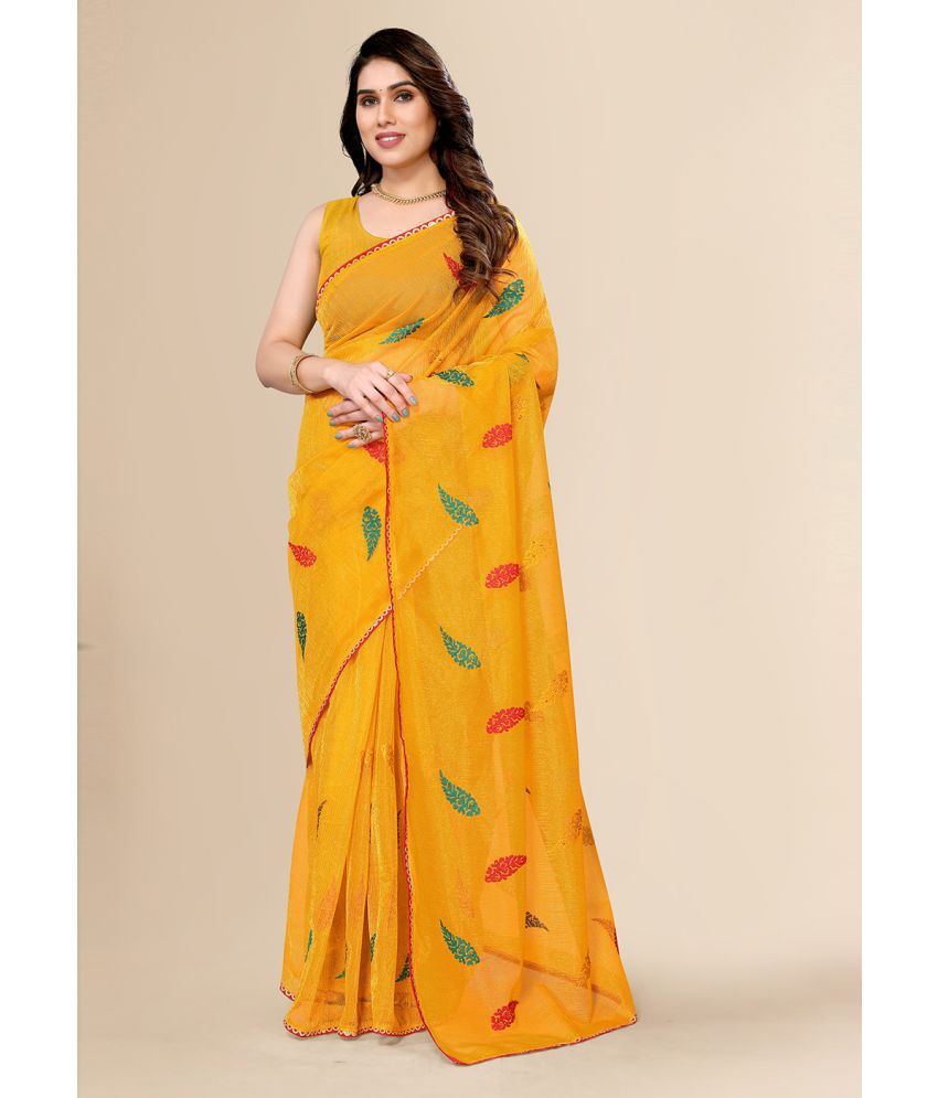     			FABMORA Cotton Printed Saree With Blouse Piece - Yellow ( Pack of 1 )