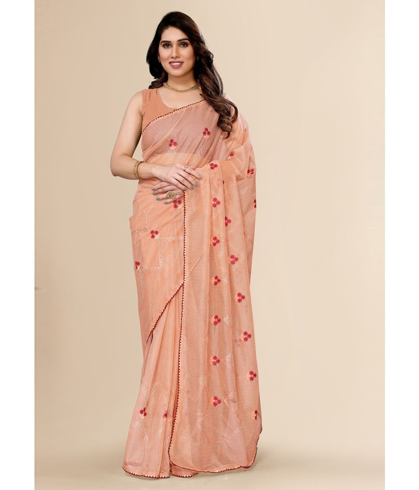     			FABMORA Cotton Printed Saree With Blouse Piece - Peach ( Pack of 1 )