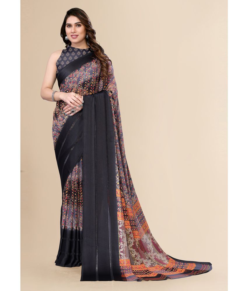     			FABMORA Satin Printed Saree With Blouse Piece - Multicolor ( Pack of 1 )