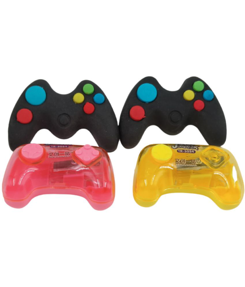     			Multicolour and Black Game Controller Kids Eraser with Sharpener (Pack of 2)