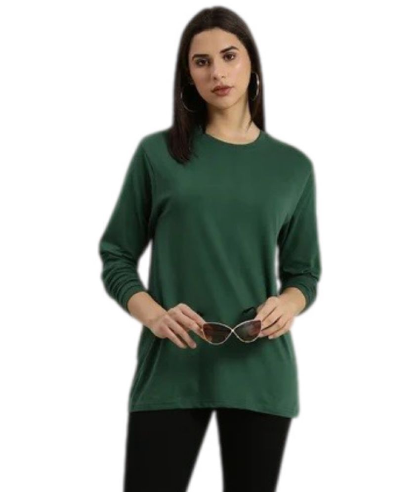     			PPTHEFASHIONHUB - Bottle Green Cotton Blend Loose Fit Women's T-Shirt ( Pack of 1 )