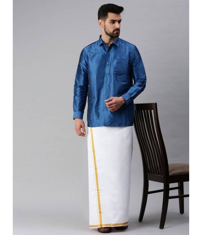     			Ramraj cotton - Indigo Silk Regular Fit Men's Dhoti Shirt Set ( Pack of 1 )