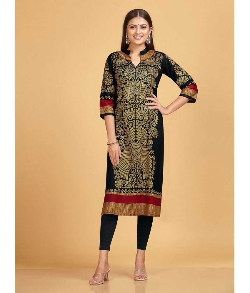     			SHANVIKA 100% Cotton Printed Straight Women's Kurti - Black ( Pack of 1 )