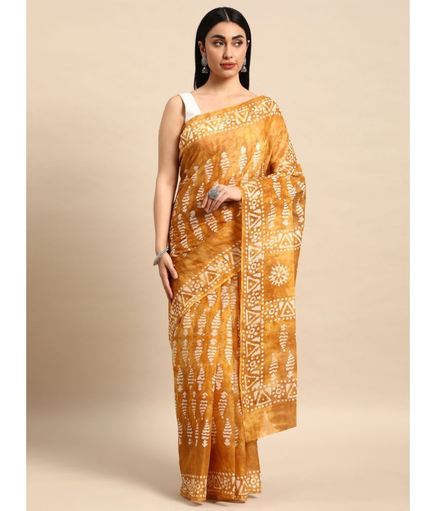     			SHANVIKA Cotton Printed Saree With Blouse Piece - Mustard ( Pack of 1 )