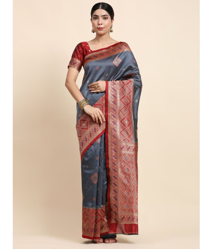     			Semore Jacquard Embellished Saree With Blouse Piece - Grey ( Pack of 1 )