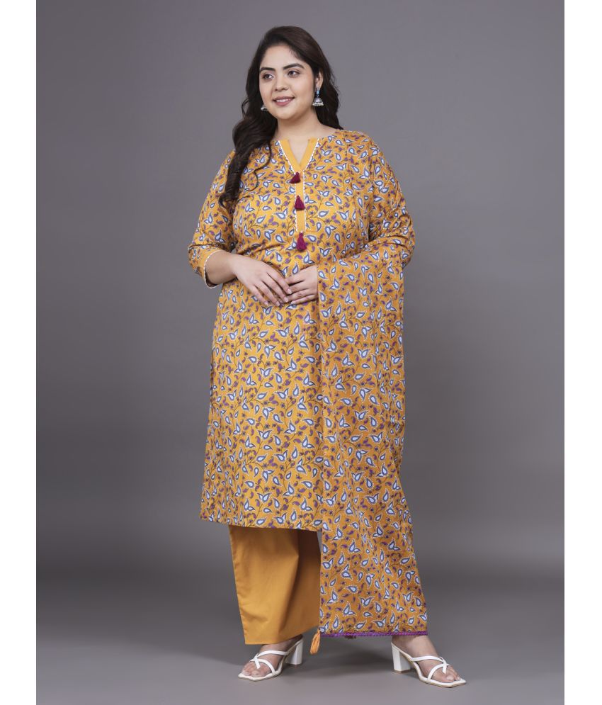     			Tissu Cotton Printed Kurti With Palazzo Women's Stitched Salwar Suit - Yellow ( Pack of 1 )