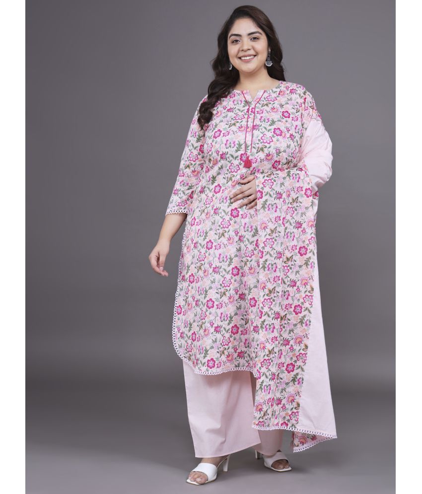     			Tissu Cotton Printed Kurti With Palazzo Women's Stitched Salwar Suit - Pink ( Pack of 1 )