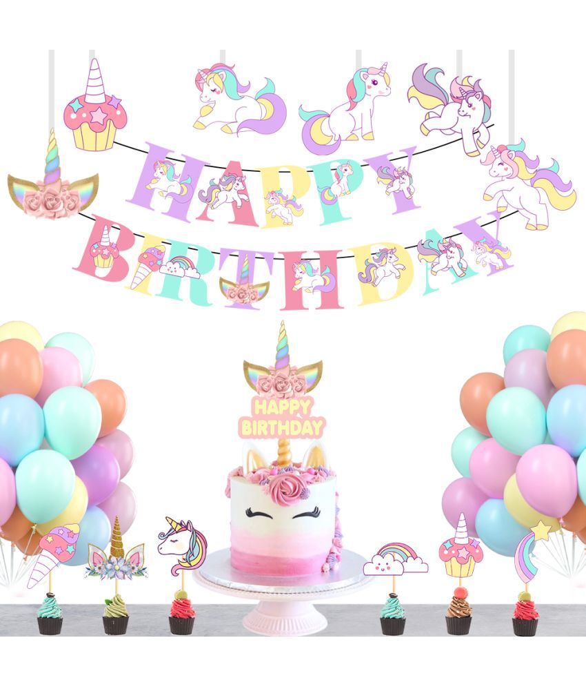    			Unicron Theme Birthday Banner + 1 pc. Cake Topper+ 6 Pc. Cutout+ 6 Pc. Cupcake Topper+ 30 Metallic Balloon (Pastal Multicolor) Birthday Decorations Kit, Birthday Decoration items, Birthday Balloon Decoration Combo For Boys, Girls, Kids.
