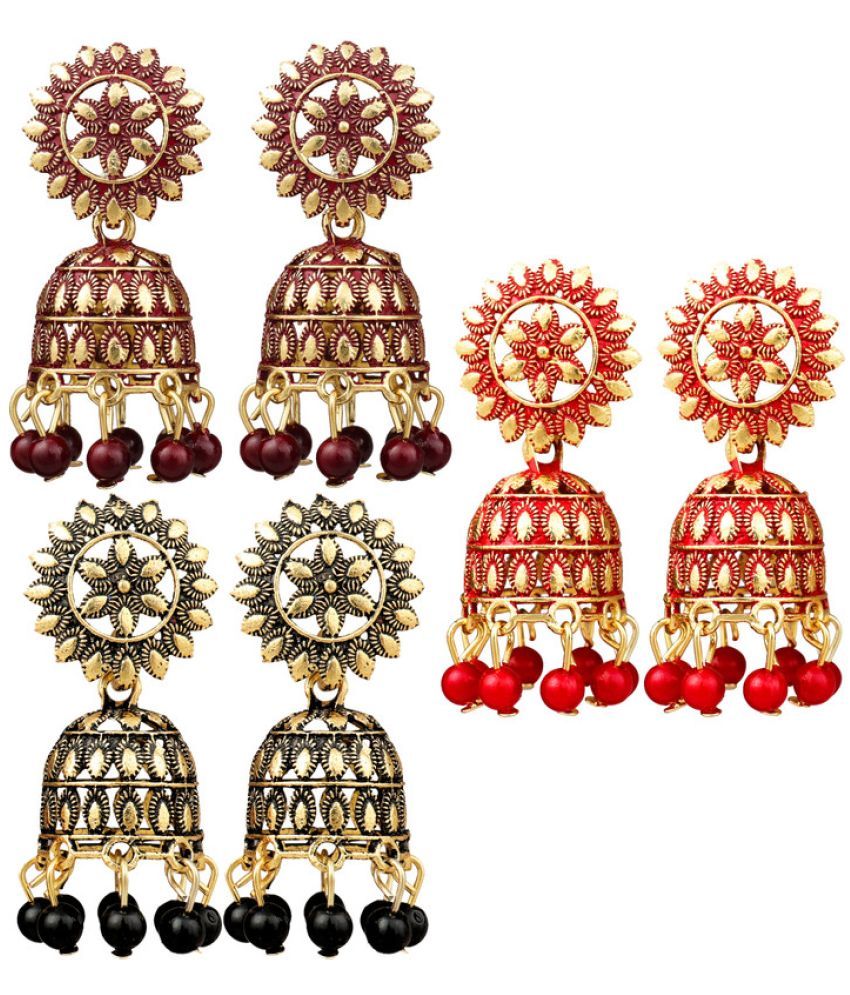     			FASHION FRILL - Multi Color Jhumki Earrings ( Pack of 3 )