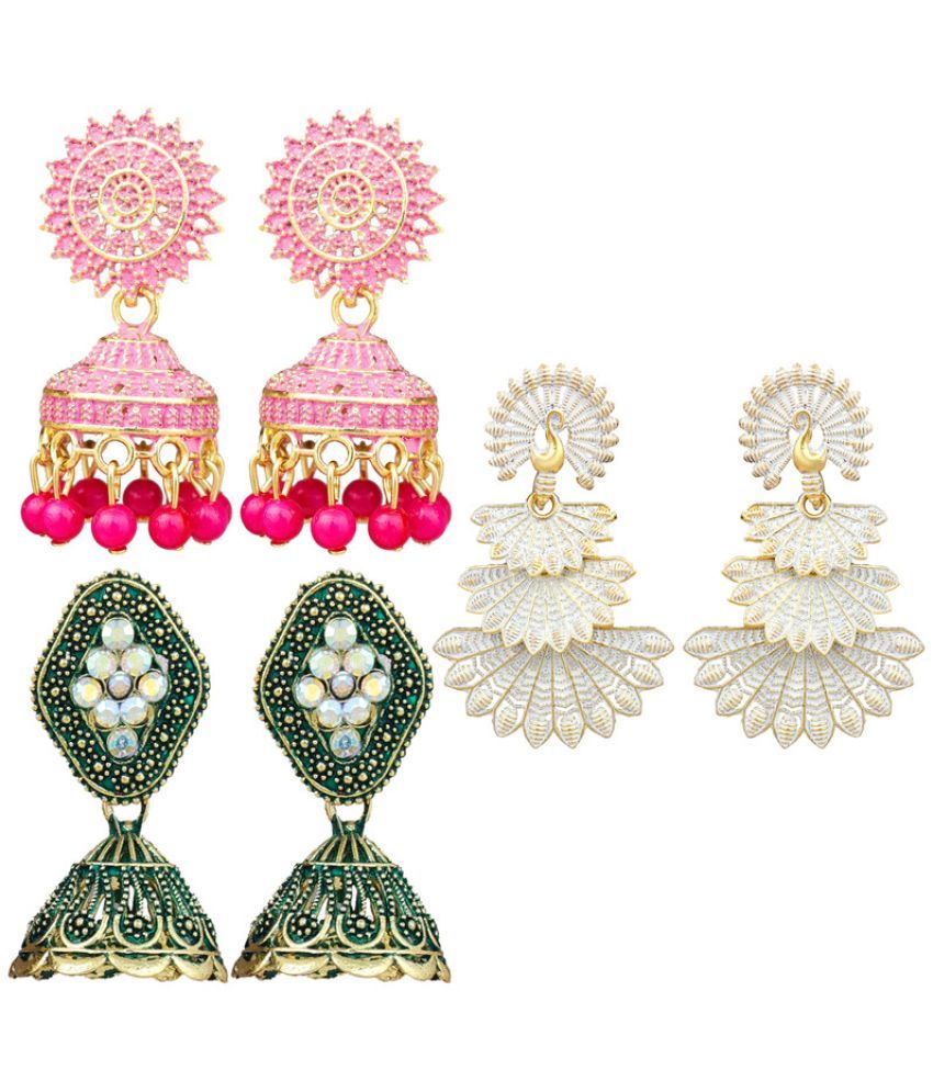     			FASHION FRILL - Multi Color Jhumki Earrings ( Pack of 3 )