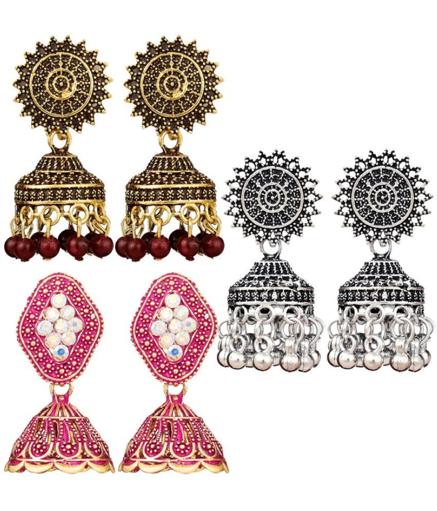     			FASHION FRILL - Multi Color Jhumki Earrings ( Pack of 3 )