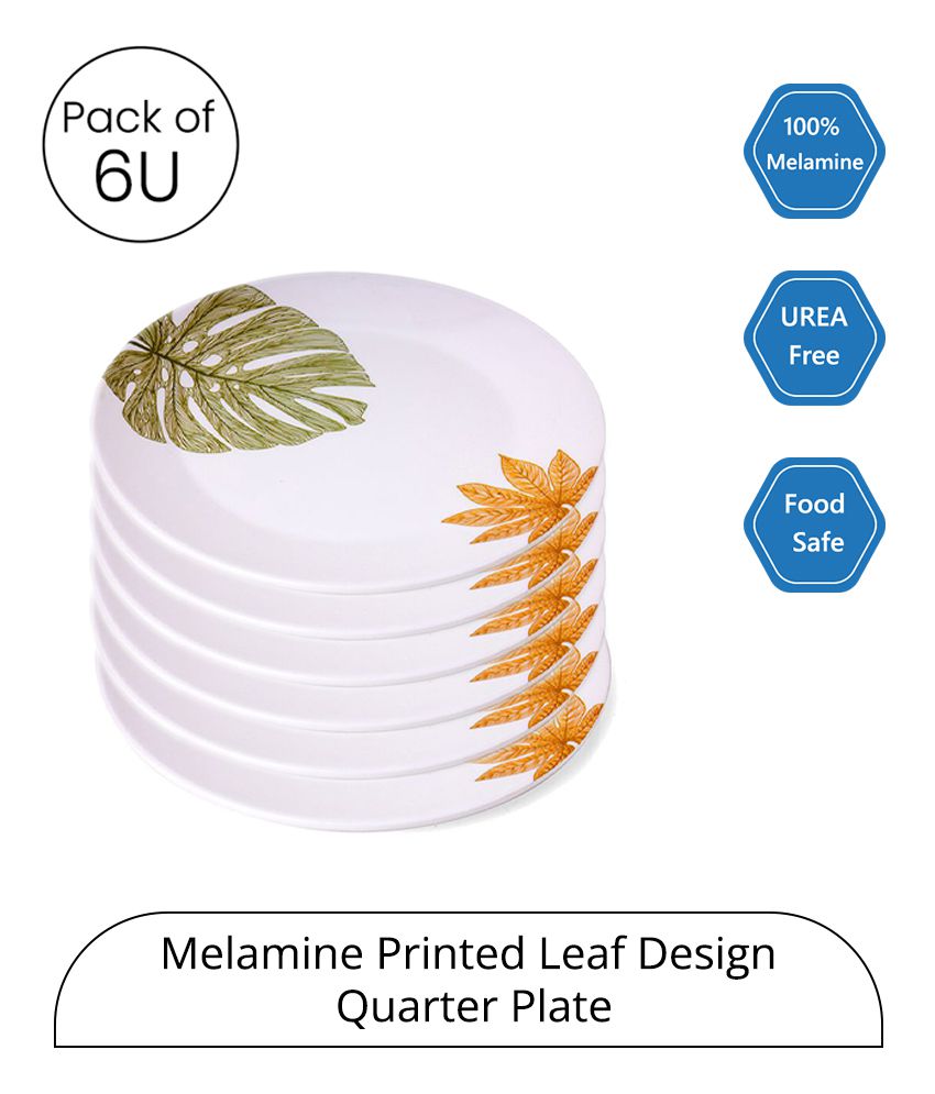     			HOMETALES Melamine Printed Leaf Design Quarter Plate,White (6U)