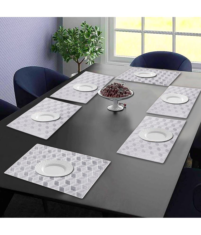     			HOMETALES PVC Abstract Printed Rectangle Table Mats ( 45 cm x 30 cm ) Pack of 6 - Silver