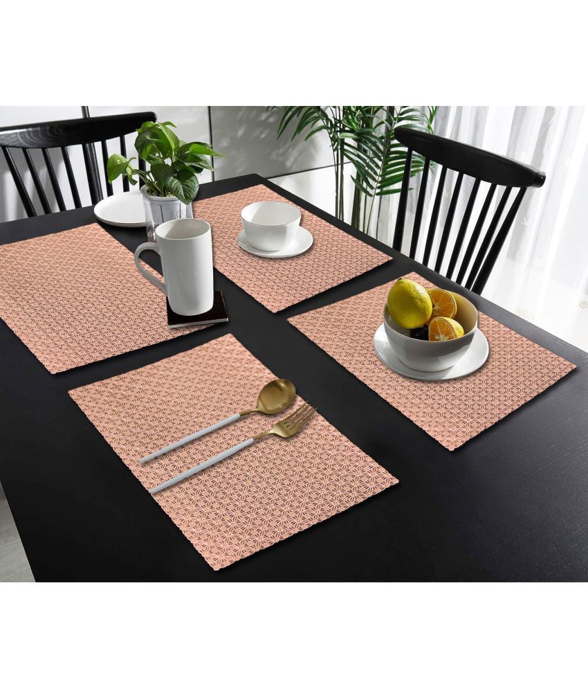     			HOMETALES PVC Floral Rectangle Table Mats ( 45 cm x 30 cm ) Pack of 4 - Brown