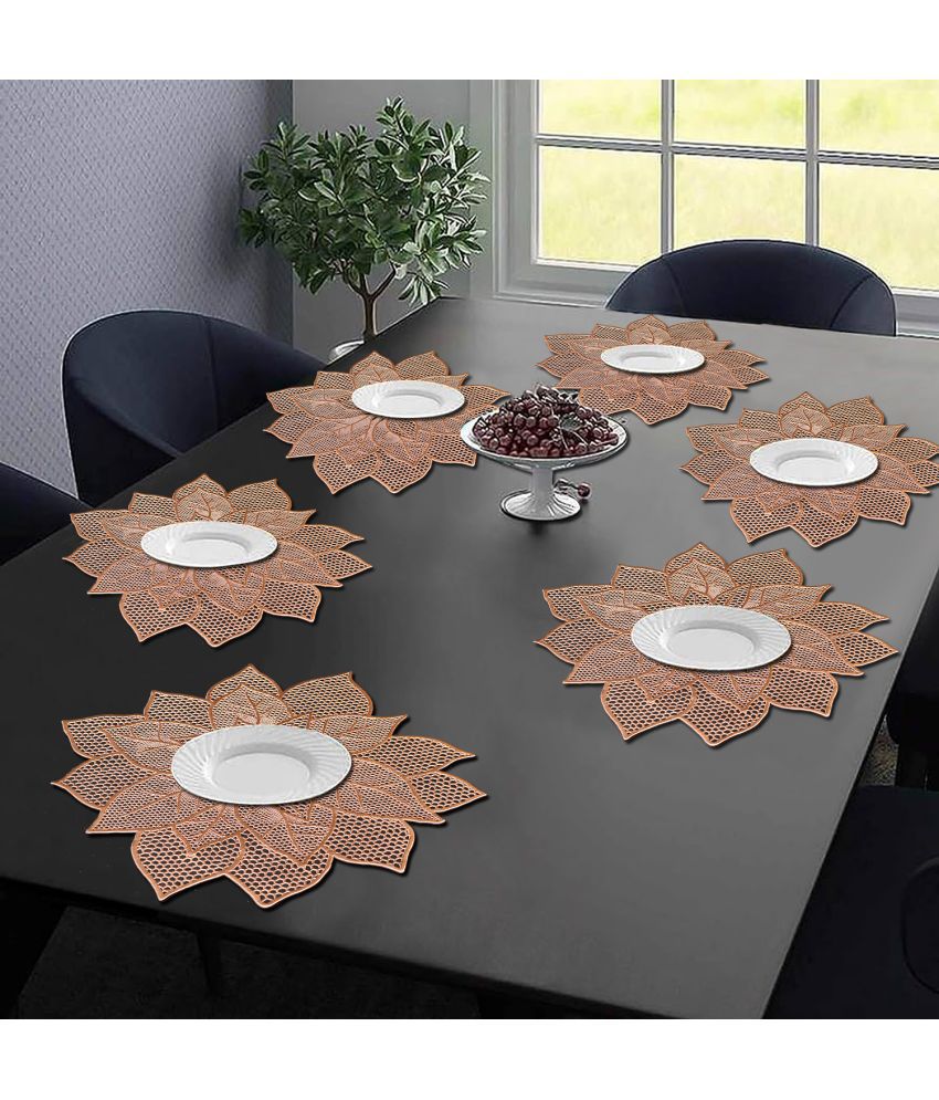     			HOMETALES PVC Floral Round Table Mats ( 47 cm x 47 cm ) Pack of 6 - Brown
