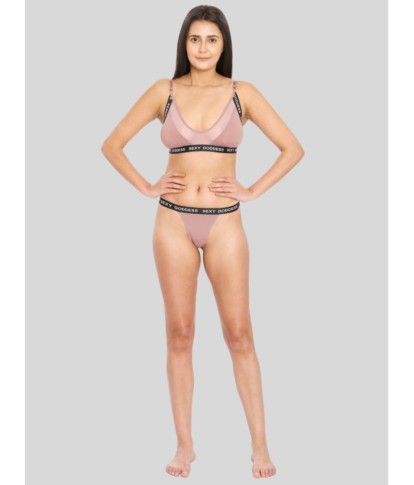     			ILRASO Polyester Women's Bra & Panty Set ( Mauve )