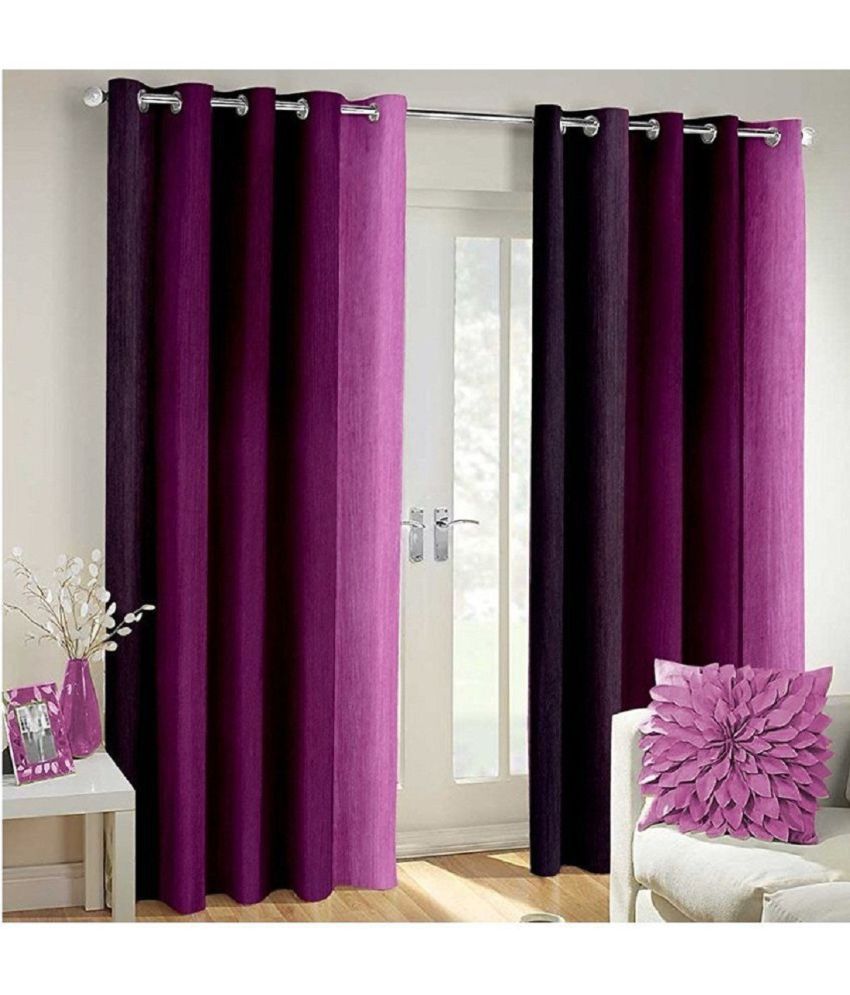     			N2C Home Colorblock Semi-Transparent Eyelet Curtain 5 ft ( Pack of 2 ) - Purple