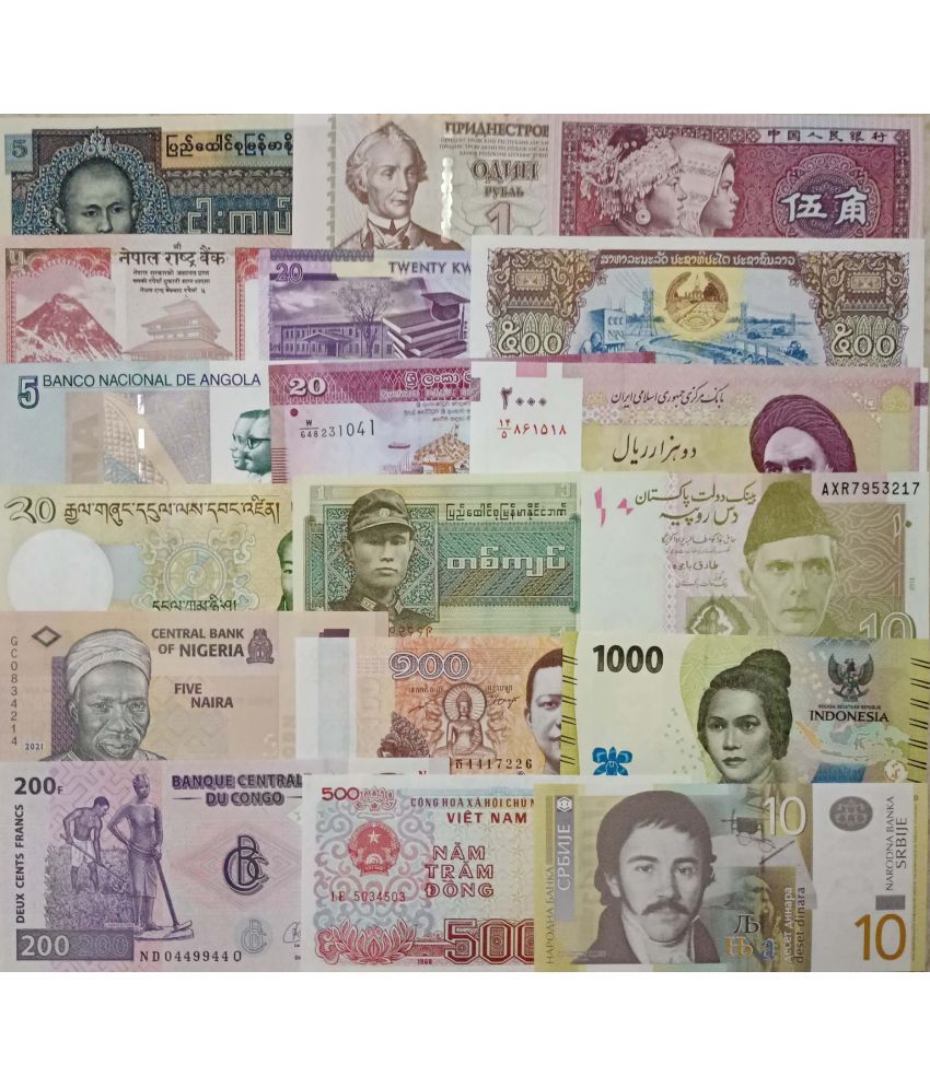     			Rare Collection Set of 18 Different Country Notes Gem UNC