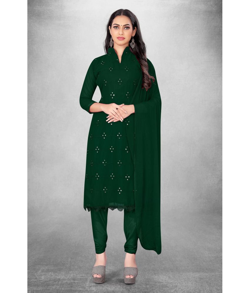     			Apnisha Unstitched Cotton Embellished Dress Material - Green ( Pack of 1 )