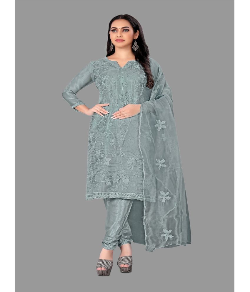     			Apnisha Unstitched Cotton Embroidered Dress Material - Light Grey ( Pack of 1 )