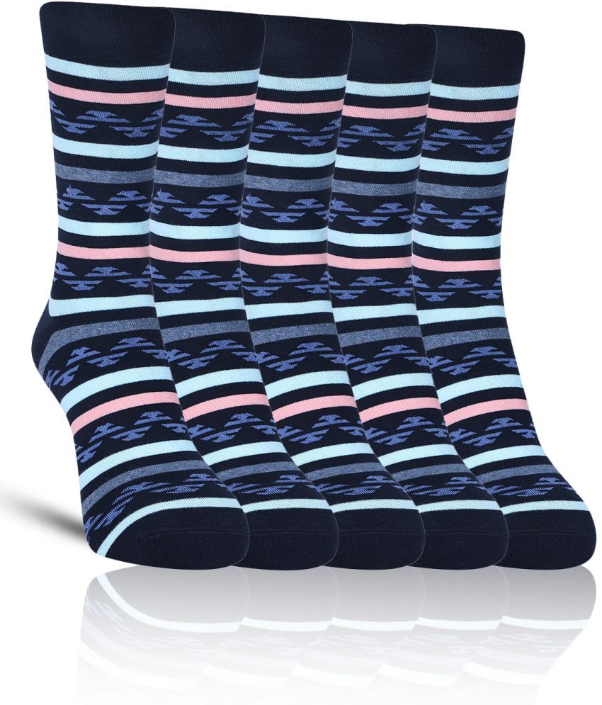     			Dollar - Cotton Men's Striped Blue Full Length Socks ( Pack of 5 )