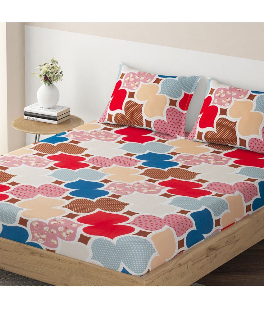     			HOKIPO Microfibre Ethnic Fitted 1 Bedsheet with 1 Pillow Cover ( Single Bed ) - Multi