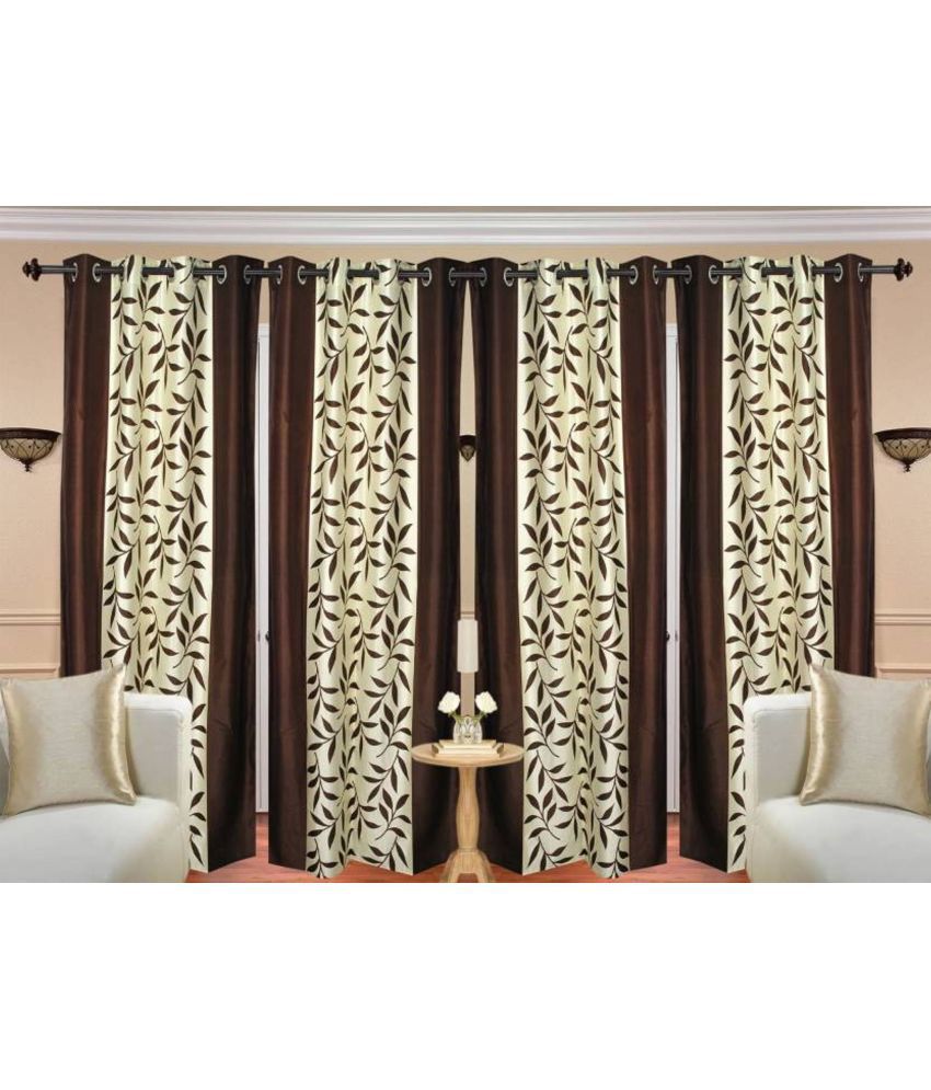     			N2C Home Floral Semi-Transparent Eyelet Curtain 5 ft ( Pack of 4 ) - Brown