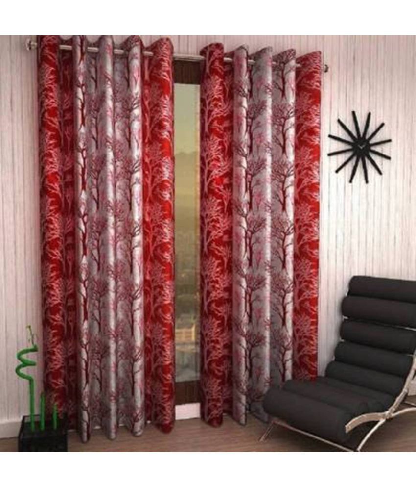     			N2C Home Floral Semi-Transparent Eyelet Curtain 7 ft ( Pack of 2 ) - Maroon