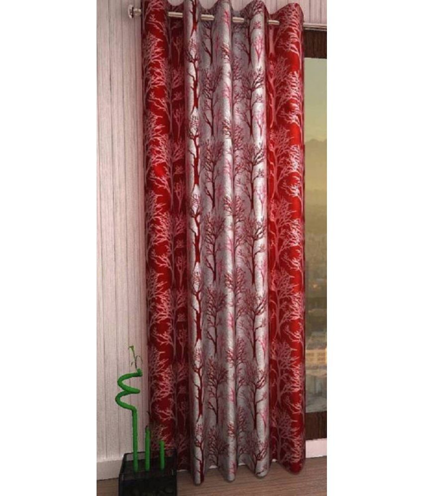     			N2C Home Floral Semi-Transparent Eyelet Curtain 9 ft ( Pack of 1 ) - Maroon