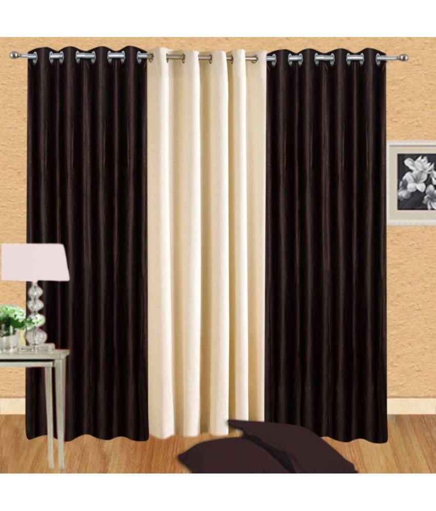     			N2C Home Floral Semi-Transparent Eyelet Curtain 5 ft ( Pack of 3 ) - Black